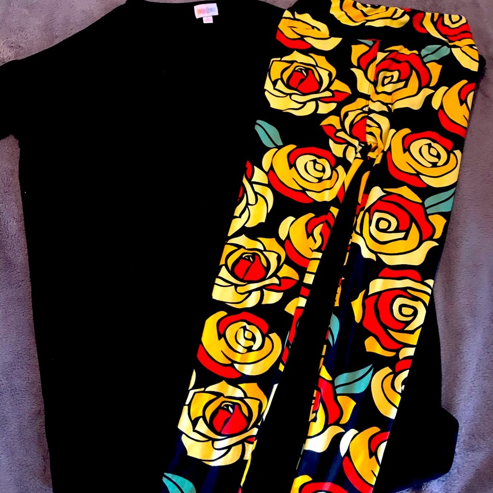 Lularoe Outfit Roses Belle Black Top NWOT